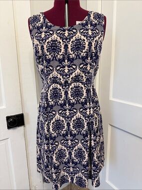 Blue Rain Navy and Cream Damask Fit & Flare Mini Dress